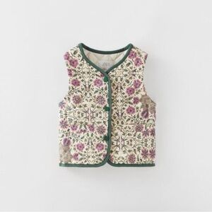 ZARA KIDS FLORAL PRINT QUILT VEST Green Size 4-5Y NWOT